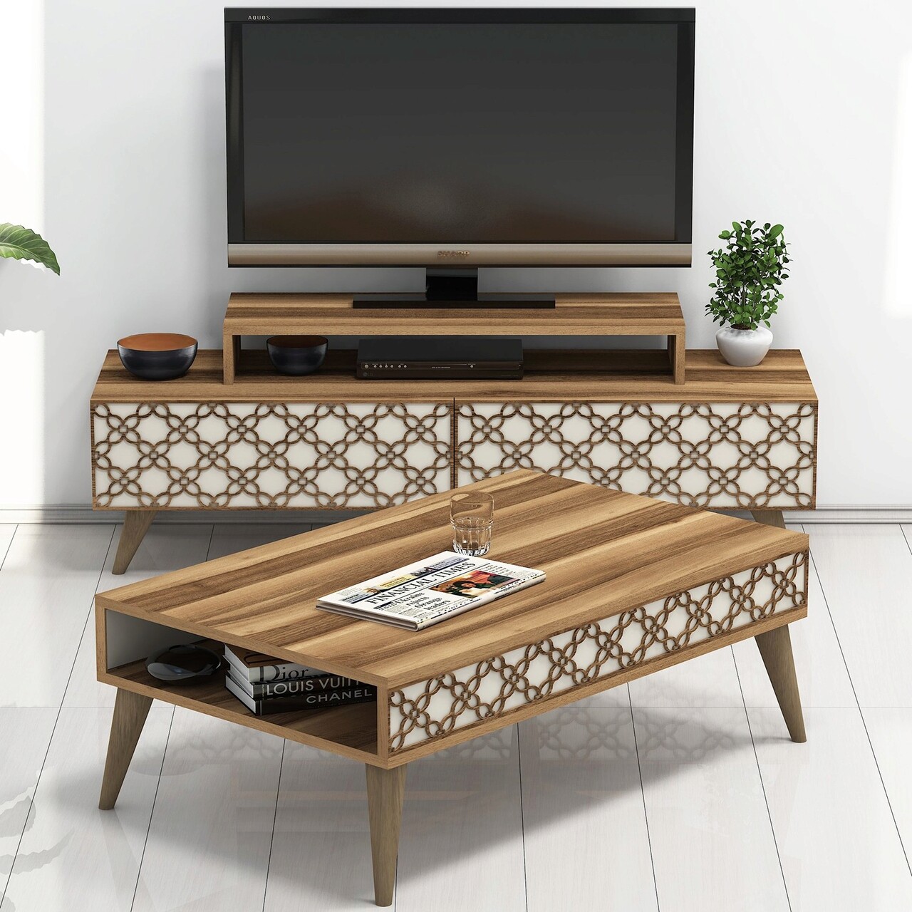 Set mobilier living, Hanah Home, City, Maro/Crem - imagine 5